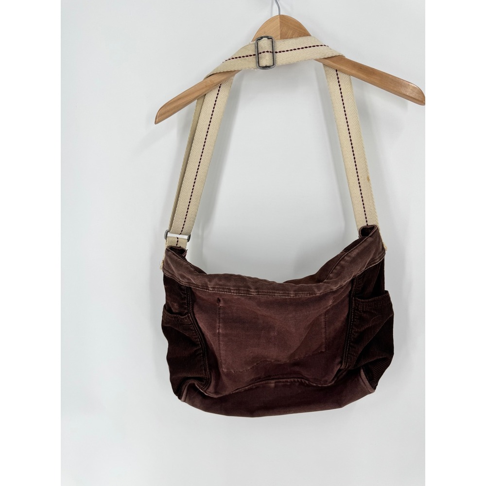 Hollister Messenger Bag Women OS Brown Y2K Canvas Corduroy Trim Crossbody - Picture 9 of 13